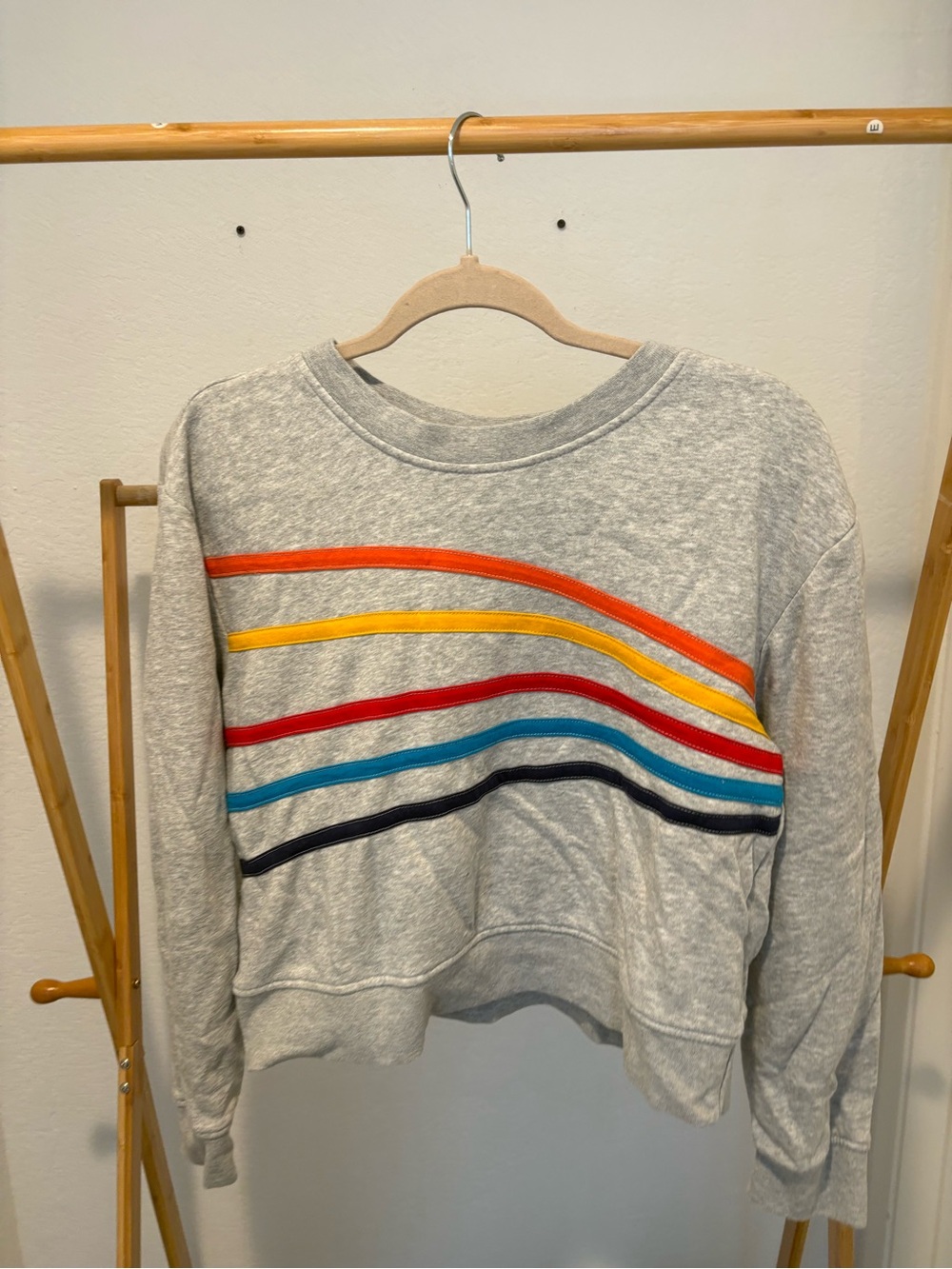 Vanilla Star Gray Sweatshirt with Rainbow Stripe Accent